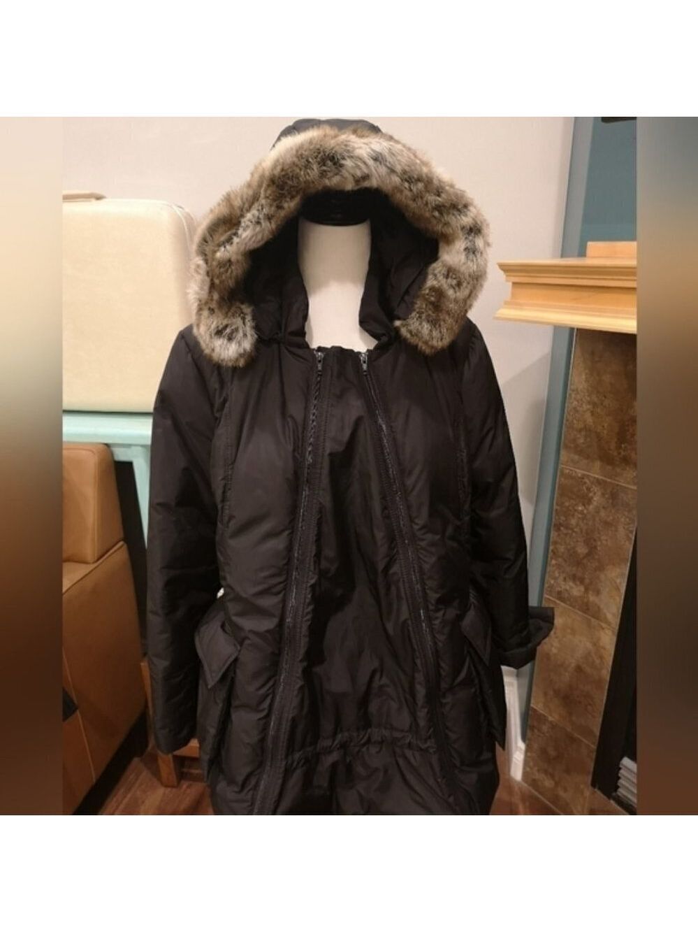 Maternity down trench coat, convertible black Size XL - Picture 7 of 16